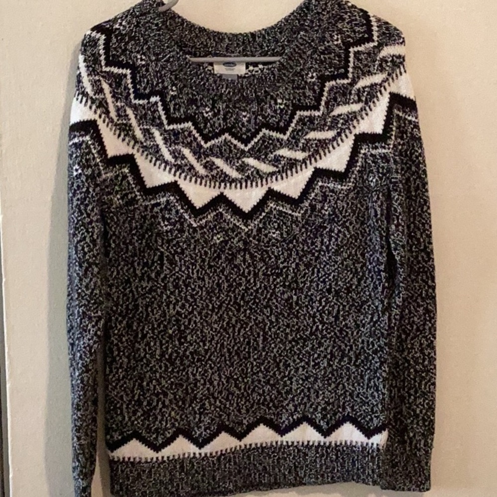 Old navy fair isle sweater grey black white pullover